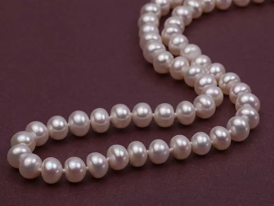 6-7MM White Akoya Cultured Pearl Necklace 18" + Earring Set Colar Perle Collier Et Boucle D'Oreille Ensemble