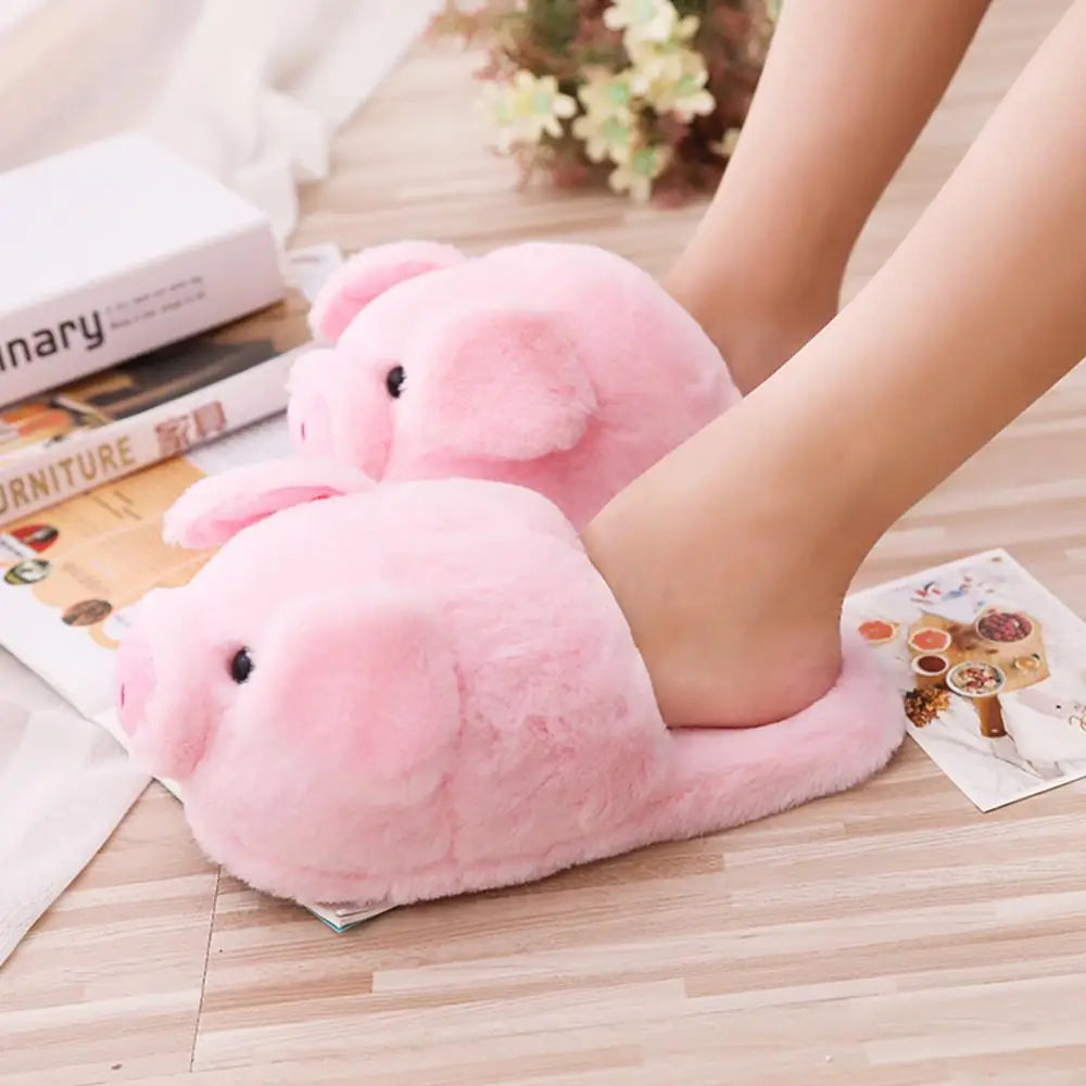 Winter Women Warm Indoor Slippers Ladies Fashion Cute Pink Pig Shoes Women'S Soft Short Furry Plush Home Floor Slipper SH467