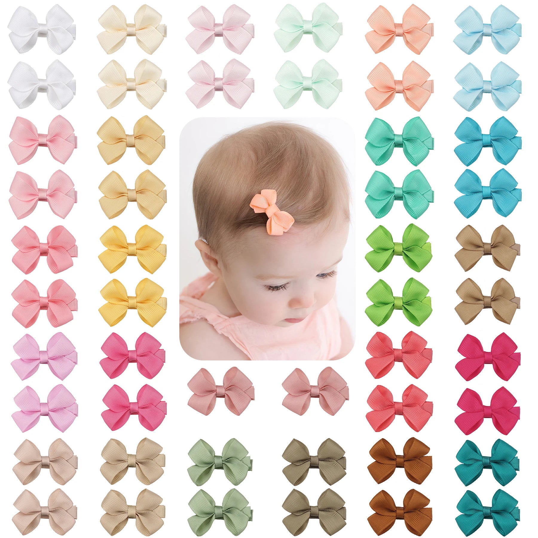 10Pcs Tiny Baby Bows Clips Fully Covered 2" Hair Bows Barrettes Clips Hair Accessories for Baby Girls Infants and Toddlers in Pa