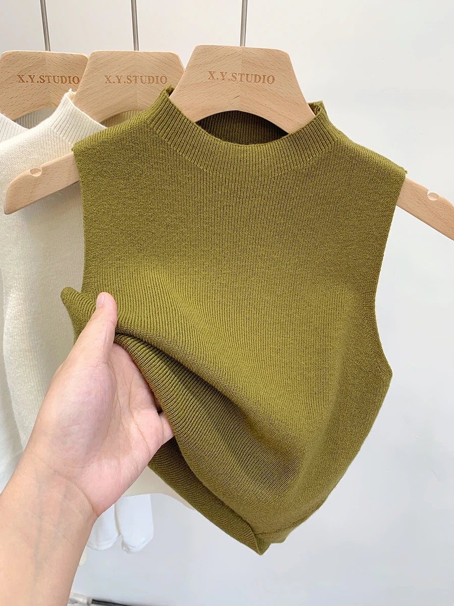 2024 Women Knitted Tank Top Summer Fall Slim Sweater Short Sleeveless Solid Spring Autumn Sweaters Pullovers