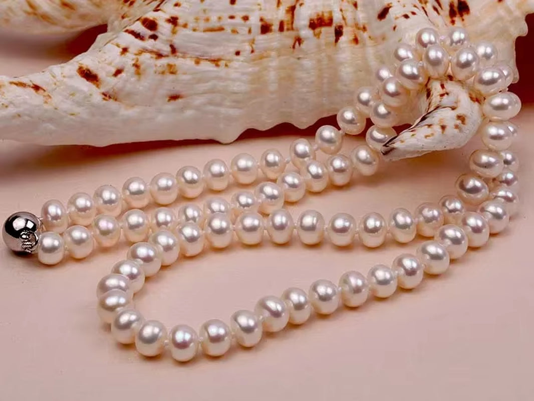 6-7MM White Akoya Cultured Pearl Necklace 18" + Earring Set Colar Perle Collier Et Boucle D'Oreille Ensemble